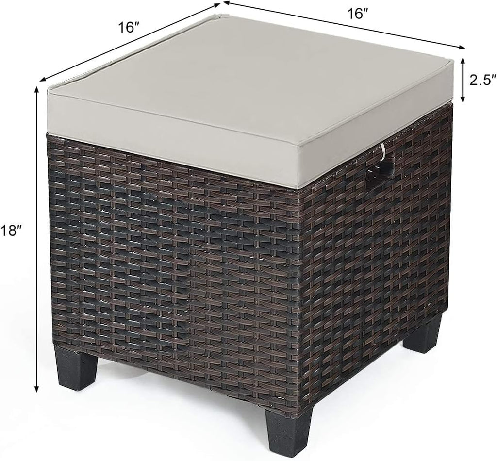 DORTALA Outdoor Ottoman Wicker 2 Piece, Patio Ottomans PE Rattan Foot Rest with Cushion for Couch, Chair, Brown