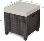 DORTALA Outdoor Ottoman Wicker 2 Piece, Patio Ottomans PE Rattan Foot Rest with Cushion for Couch, Chair, Brown