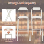 2PCS Folding Bar Stool with Backrest, 29.53in Tall Folding Chair Counter Height Foldable Chairs Tall Bar Collapsible Stools for Kitchen, Shop, Cafe, Dining Room (White)