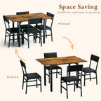 HUAHUU 5-Piece Dining Table Set for 4, Extendable Kitchen Table Set with 4 Upholstered Cushion Chairs, Rectangle Table with Metal Frame & MDF Board, Folding Space-Saving for Small Apartment, Rustic