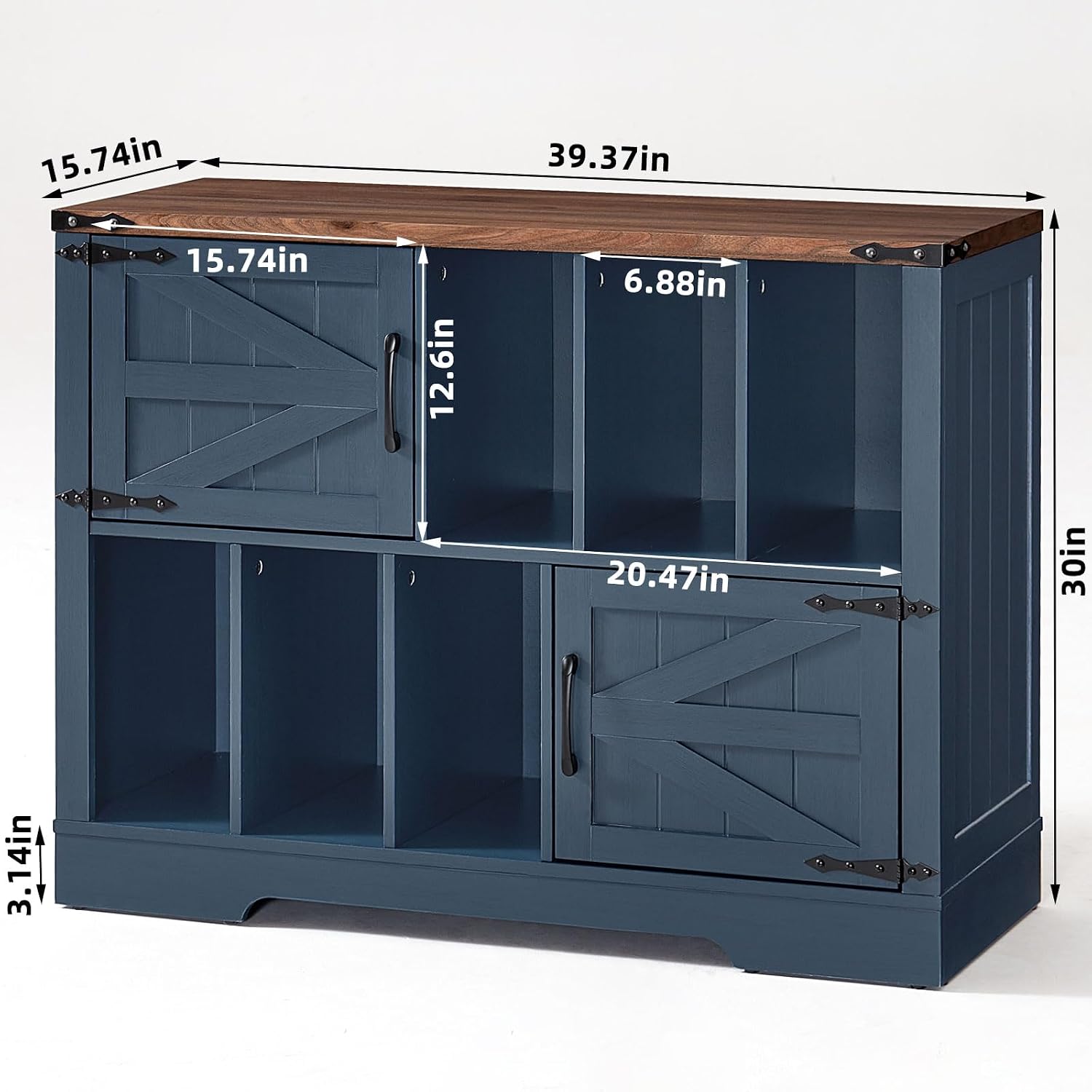 Joaxswe Large Record Player Stand with Vinyl Storage Up to 450 Albums, 39 Inch Farmhouse Wood Navy Blue Vinyl Records Storage Cabinet with Barn Doors, Mid-Century Turntable Stand for Living Room