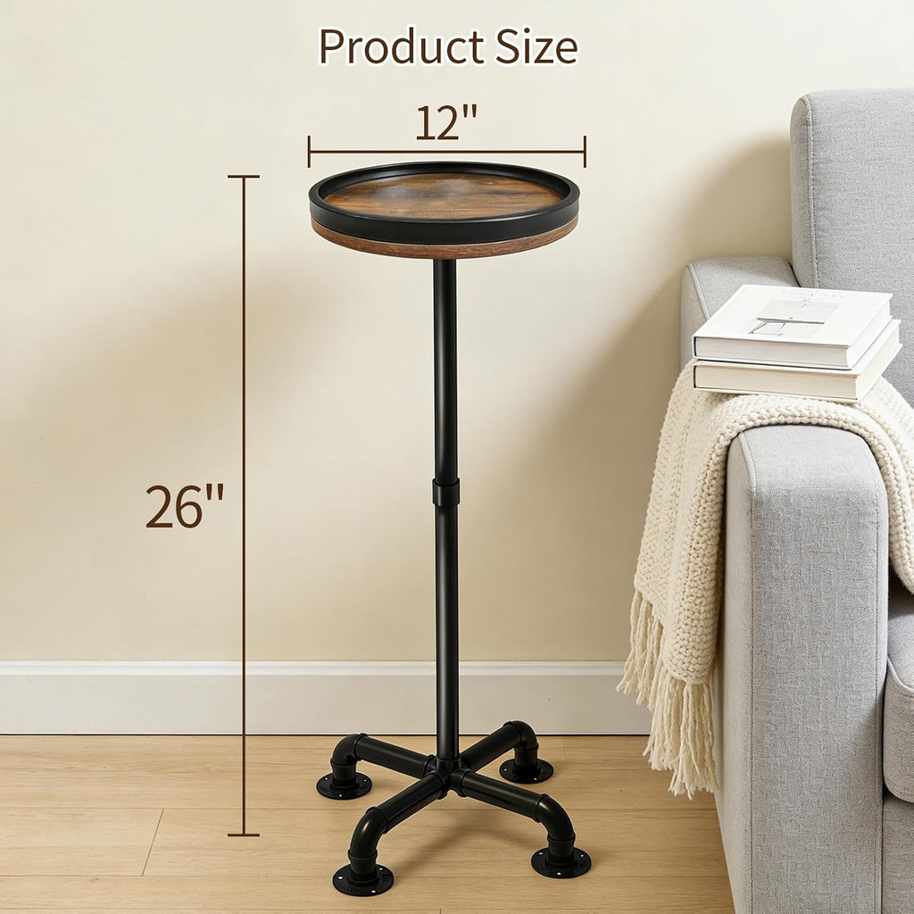 Small Round Side Table for Small Spaces, Pedestal Drink Table with Non-Slip Feet, Martini Table No-Tool Assembly for Living Room, Bedroom, Narrow Corners, Sofa, Bathroom