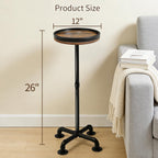 Small Round Side Table for Small Spaces, Pedestal Drink Table with Non-Slip Feet, Martini Table No-Tool Assembly for Living Room, Bedroom, Narrow Corners, Sofa, Bathroom
