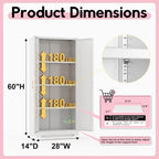 UNICOLY 60" Kitchen Pantry Cabinet, Metal Storage Cabinet with Doors and Adjustable Shelves, Tall Steel Cabinets for Kitchen, Living Room, Dining Room, Assembly Required, White