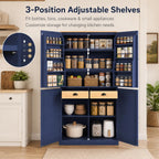 Kitchen Pantry Cabinet, 40.2" W x 20" D x 71.3" H Large Freestanding Pantry Storage Cabinet with 4 Doors, 2 Drawers, 8 Door Shelves, 2 Adjustable Shelves, Farmhouse Kitchen Cupboard (Blue)
