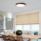 Dimmable Wood LED Ceiling Light, 5CCT 2700K-6000K Modern Black Flush Mount Ceiling Light, Minimalist Round Close to Ceiling Light Fixture for Living Room, Bedroom, Kitchen, 15.74in