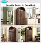 Tall Arched Kitchen Pantry Cabinet with Drawers, Mid Century Modern Fluted Storage Cupboard, Freestanding Wooden Hutch, Adjustable Shelves, Door Shelves for Dining Room Organization (Walnut)