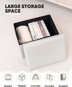B FSOBEIIALEO Folding Storage Ottoman, 16.5" Faux Leather Ottomans, White | Small Ottoman with Storage Bench, Rectangle Foot Rest Chest Seat, for Living Room, Bedroom, Home Office, Dorm