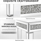 Vanity Stool with Storage – Mirrored Legs, Velvet Cushioned Ottoman, Hidden Compartment, Sparkling Diamond Trim, Glam Makeup Chair & Piano Bench - Silver & Pink