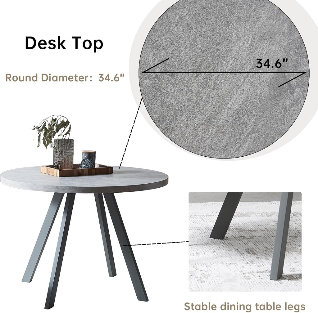 Zerifevni Round Dining Table Set, Mid Century Modern Small Round Dining Table Set, Saving Space (Table + 4 Brown Chairs)