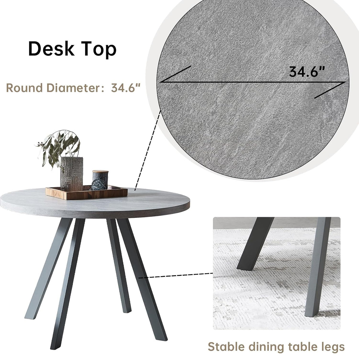 Zerifevni Round Dining Table Set, Mid Century Modern Small Round Dining Table Set, Saving Space (Table + 4 Brown Chairs)