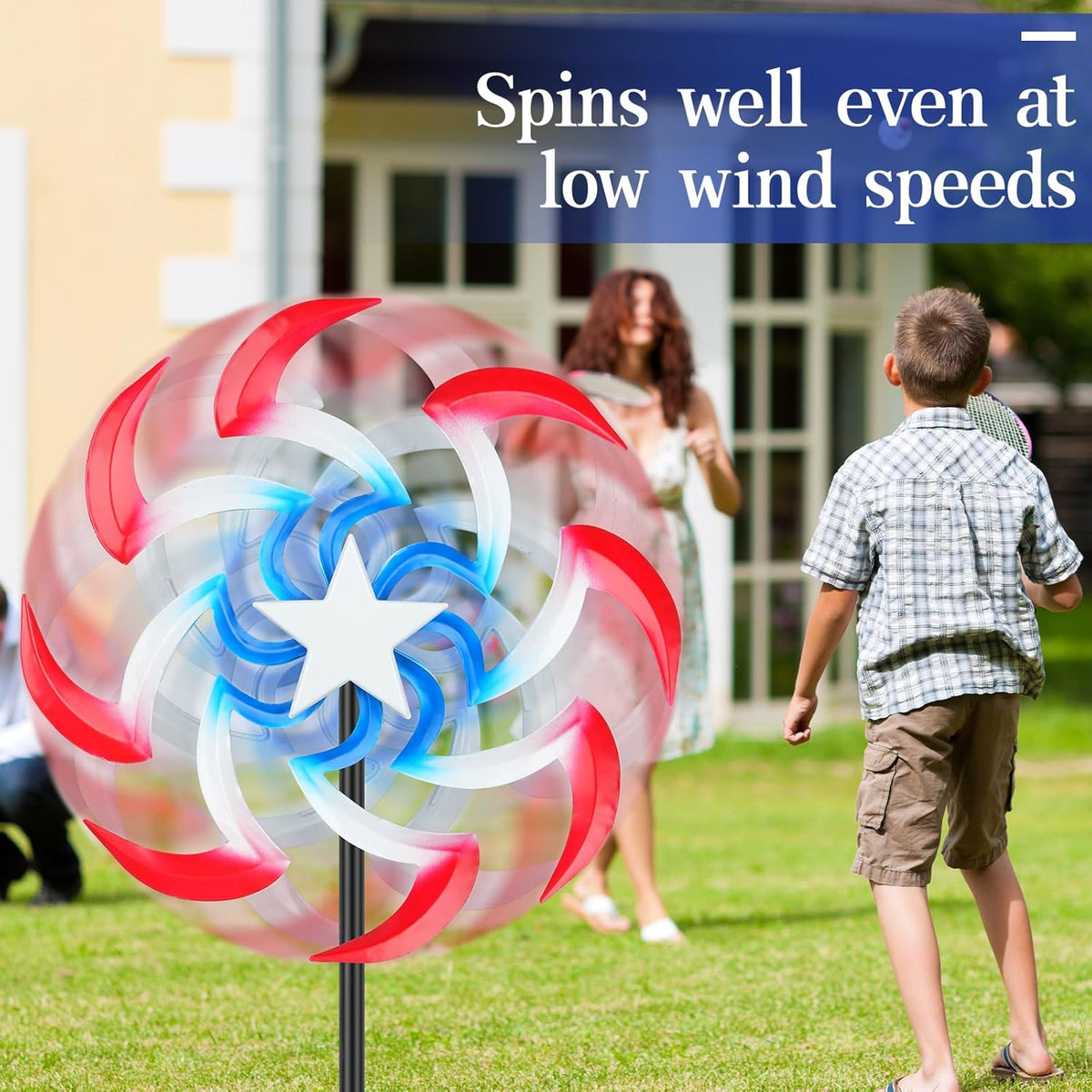 Wind Spinners Outdoor Metal with Patriotic, American Flag Pinwheel Decorations with Metal Stake, Yard Art Decor for Patio, Lawn & Garden, Creative Gifts 57.5 * 13 Inch