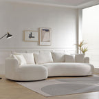 WILLIAMSPACE 124.8" Boucle Curved Sofa Couch, Modern Upholstery Cloud Sofa with Pillows, Left Hand Facing Sectional Boucle Fabric Couch for Living Room (Left-Facing,Light Cream)