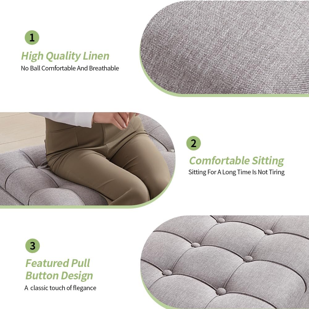 38-inch Grey Fabric Storage Ottoman Bench with Hinged Lid - Long End of Bed Bench for Bedroom, Living Room & Entryway, Footrest Seat Trunk