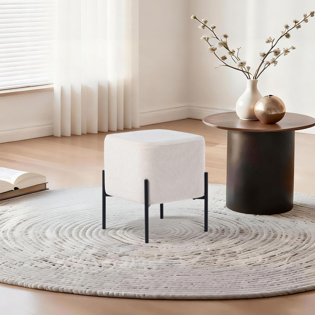 Get Set Modern Linen Ottoman Stool Vanity Stool Foot Rest Stool, Square Small Vanity Chair for Makeup Room, Footrest Stool with Metal Legs, Side Table Ottoman for Living Room, Bedroom, Walk-in Closet