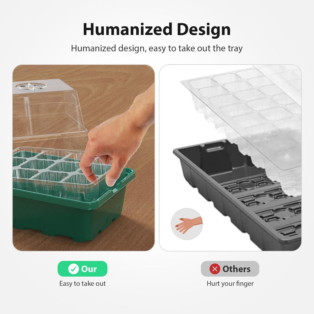 Seed Starter Tray, 10PCS Seed Starter Kit, Seedling Starter Trays with Heightened Lids for Seed Staring, Indoor Gardening Plant Germination Trays (12 Cells per Tray) Green