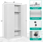 Metal Wardrobe Cabinet with Hanging Rod & Lock,White Armoire Wardrobe Closet,Metal Clothing Storage Cabinet with Adjustable Shelves and Doors,72" Armoire Storage Cabinets for Home,Living/Laundry Room