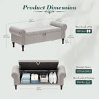 Apicizon 51” Bench with Storage, Upholstered Tufted Button Bedroom Bench with Storage, Linen Ottoman Bench for Bedroom, Living Room, Entryway, Light Gray