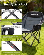 Abahub Camping Chairs Oversized Padded Heavy Duty Quad Foldable Portable Folding Chairs XL Lawn Chairs Wide Giant Big for Adults Support 500 lbs for Outdoors Black Grey