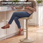 YOUNUOKE Bar Stools Set of 2 Modern Swivel Bar Stools, Khaki | PU Leather Adjustable Counter Height Stool with Low Back, Comfy Barstools for Kitchen Island, Cafe Bar