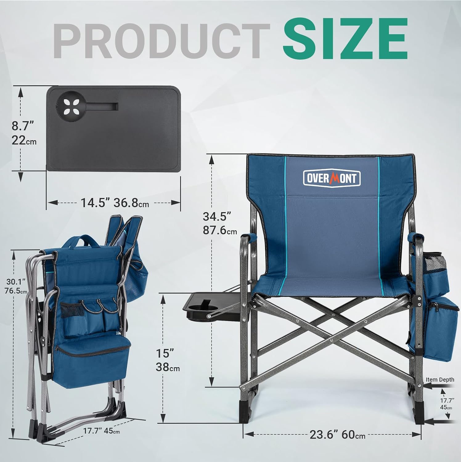 Overmont Folding Camping Chair with Side Table, Cooler Bag, 400 lb Capacity | Oversized Directors Chair for Lawn, Beach, Picnics and Fishing, 600D Oxford, 11.8 lb, Shoulder Strap and Storage Pockets