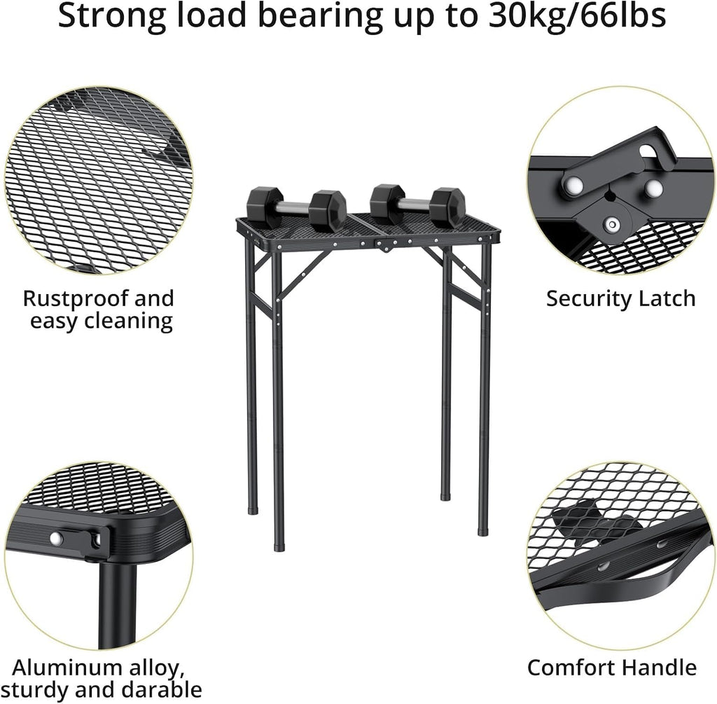 Anbte 2ft Folding Camping Grill Table Max 29.5", 3 Adjustable Height, Black | Heat-Resistant Mesh Tabletop, Waterproof, Portable Metal Grill Table, Lightweight, For Camp Cooking BBQ Outdoor, 23" X 16"