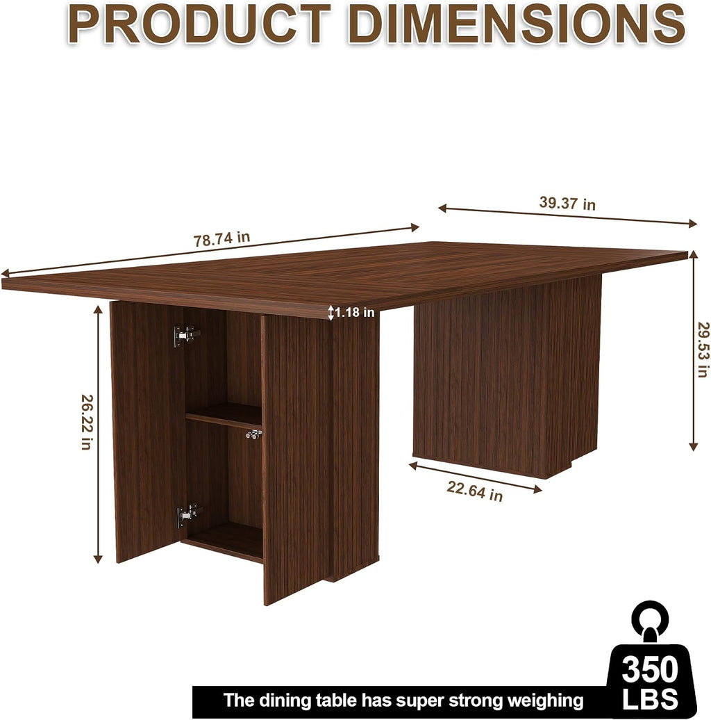 78.74" Dining Table Set for 8 with Storage Cabinet, Large Rectangular Dining Table Set with 8 Upholstered Chairs, 9 Piece Walnut Dining Room Table and Chairs Set for Big Family