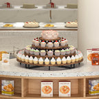 ELITEROO Cupcake Tier Stand, Wooden Cup Cake Stand Stairs, 4 Tier Dessert Table Display Set for Cookie Cocktail Candy Donut, Display Riser for Vendors Craft Show, Rustic Brown Curved Corner