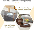 Glass Coffee Table, Modern Round Glass Coffee Table with Wooden Base, 3 Tier Round Coffee Table, Clear Cocktail Table with Storage for Living Room, Office, Balcony, Walnut