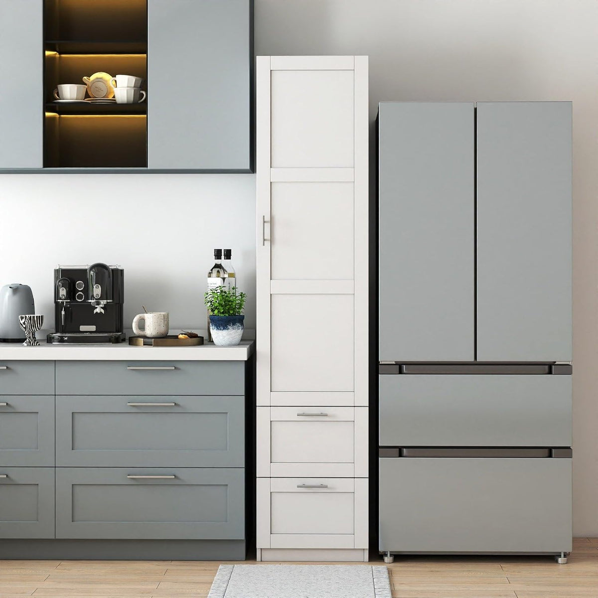 White Pantry Cabinet with Door and 2 Drawers, 70.87" Tall Freestanding Kitchen Storage Cabinet with Adjustable Shelves for Kitchen, Dining Room, Living Room