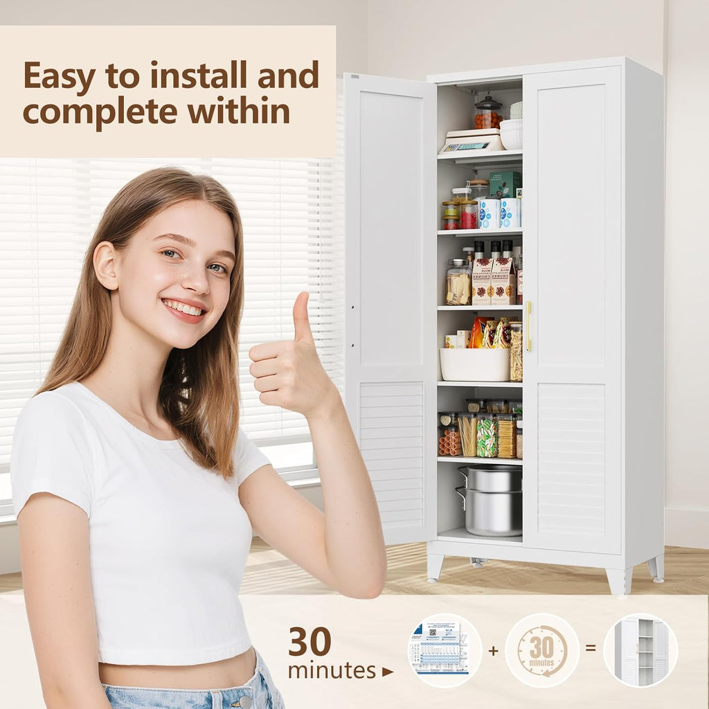 Kitchen Pantry Cabinet, 47.2" H Tall Storage Cabinet with Doors, White Freestanding Kitchen Cabinet for Kitchen, Dining Room & Pantry Organization, Adjustable Shelves, 47.2" Hx23.6 Wx11.8 D