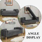 65.35" Storage Bench, Corduroy Upholstered End of Bed Bench with Bolster Pillows, Modern Storage Bench with Natural-Patterned Wooden Legs, Comfy Entryway Bench for Entryway (Charcoal)