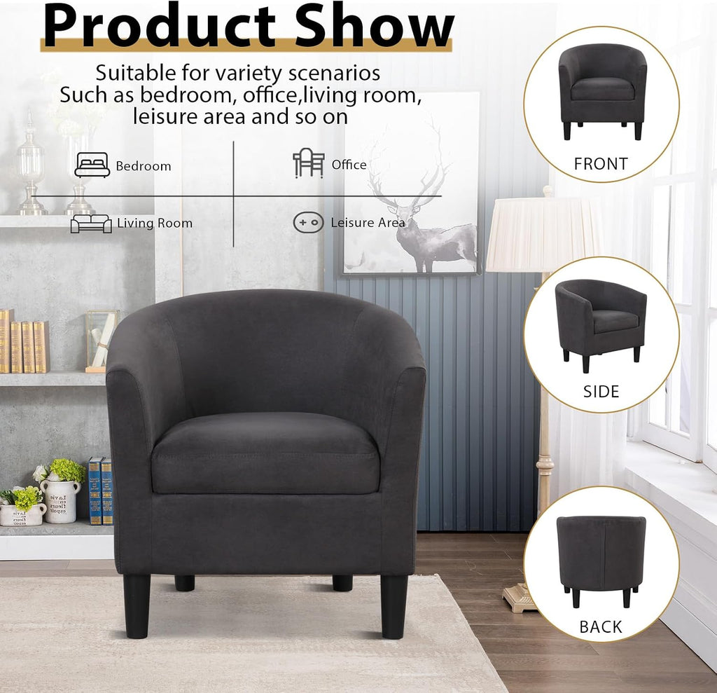INZOY Modern Accent Chair with Ottoman for Small Space, Club Chair with Ottoman Set, Comfy Fabric Barrel Reading Chairs for Living Room Bedroom, Round Reading Chair with Foot Rest, Dark Grey