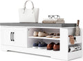 Farmhouse Shoe Storage Bench with 3-in-1 Entryway Storage & Padded Seat | 47.3" Wide Entryway Bench with Adjustable Shelves, Shoe Organizer & Side Storage Rack for Living Room, Bedroom, White