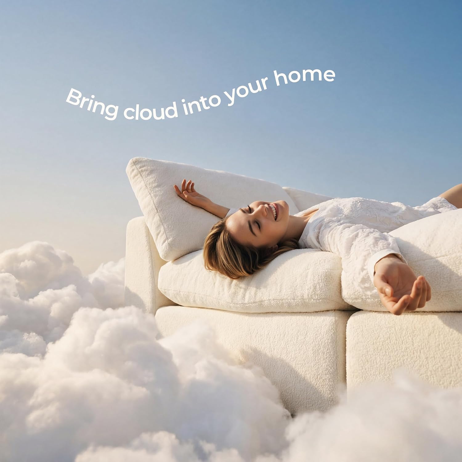 Amsleekey 108" Cloud Sectional Couch with 2 Washable Cover Sets | L-Shaped Modular Sofa with Ottoman, Deep Seat Couch for living room, DIY Covers in White and Green