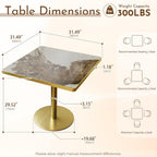 31.5 Inch Square Tulip Table with Thickened Sintered Stone Tabletop & Golden Metal Pedestal, Small Dining Table Bistro Table for Diner, Bar, Restaurant, Café, Bakery, Apartment (Amber Vein)