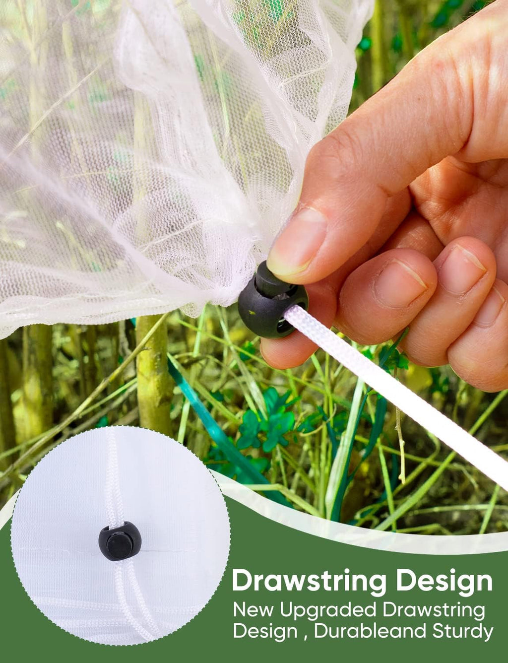 Bird Netting for Garden Protection - 4 Pack Garden Netting Pest Barrier with Drawstring,Mosquito Net Tomato Protective Cover Garden Plant Netting for Blueberry Bushes (4.9 Ft x 4 Ft/4 Pack)