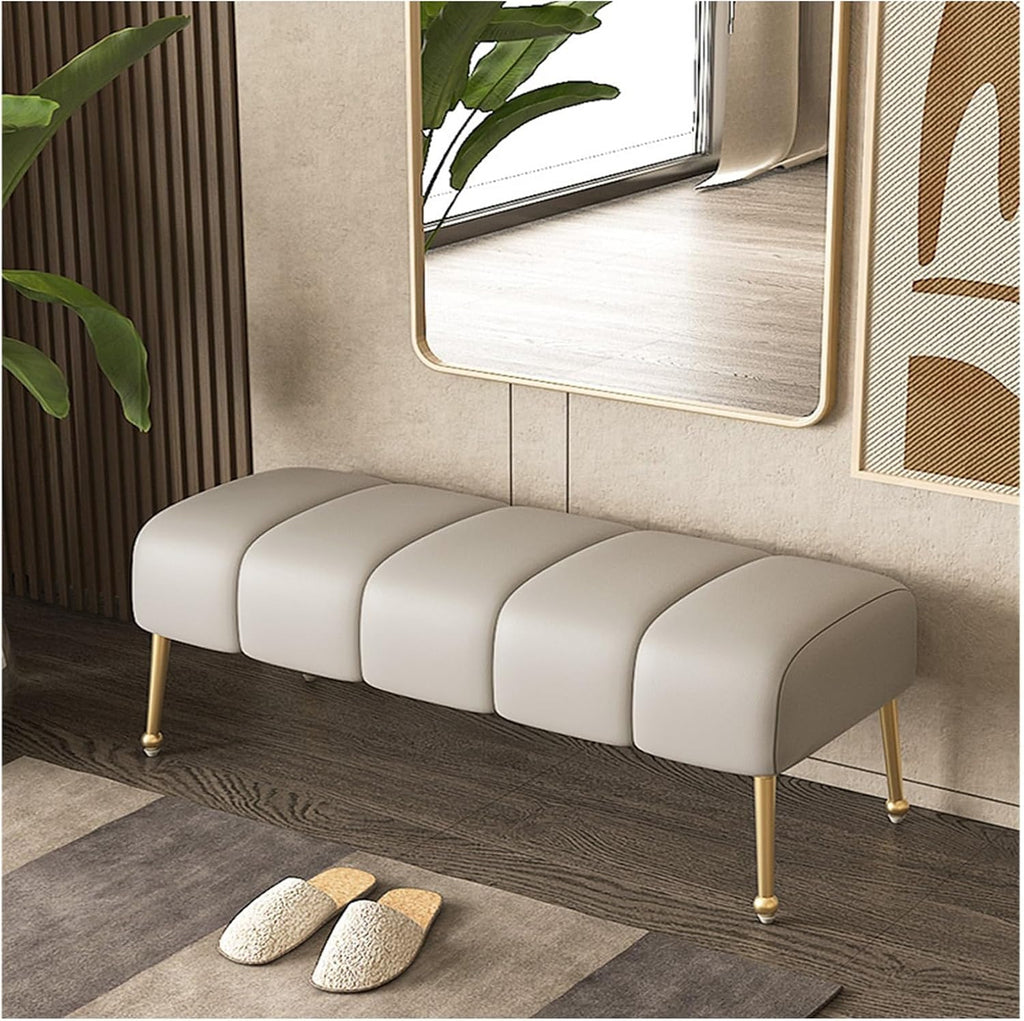 Modern Stitched Upholstered Bedroom Benches with Gold Legs, Entryway Bench Footrest Dining for Living Room, Gray Entryway(120 * 45 * 45cm)