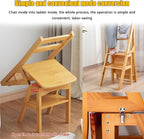 Aimery Library Ladder Chair, 2 in 1 Portable 4-Step Ladders, Wood Foldable Stool for Home, Library, Office(Dark Walnut,A)