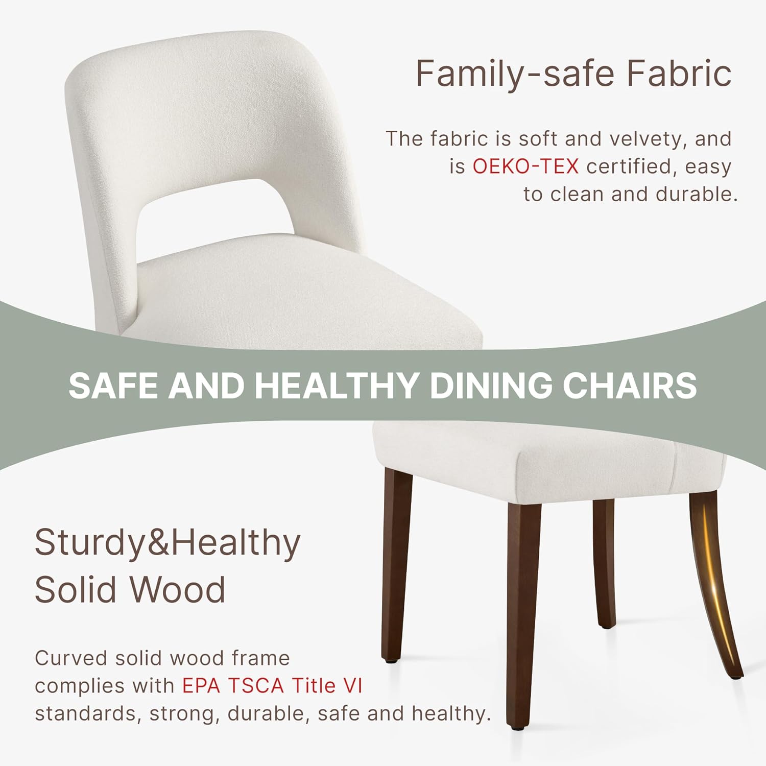 KISLOT Upholstered Dining Chairs Set of 2, Modern Armless Kitchen Chairs with Solid Wood Legs, Boucle Fabric, Sturdy Spring Structure, Comfortable Padded Dining Room Chairs, Cream