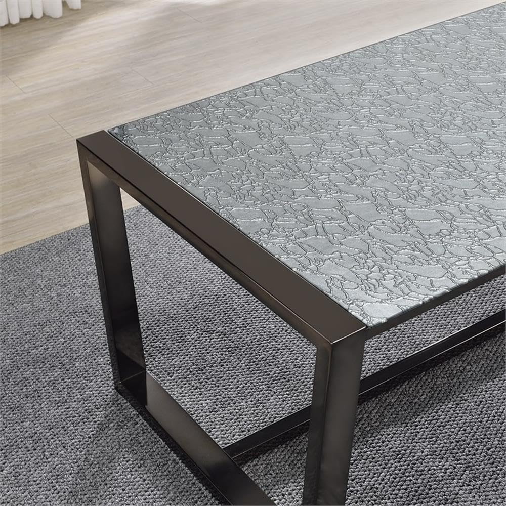 Pemberly Row Contemporary 3-Piece Coffee & End Table Set, Black Nickel Finish, Patterned Mirror Tops, Metal Sled Base with Cross Stretchers, Modern Style Living Room Furniture for Décor and Practical
