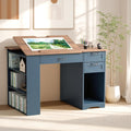 Drafting Table with Storage Cabinet & Drawers, Adjustable Drawing Desk with Open Shelves, Craft Table Painting Desk for Artists, Painters, Drawing, Crafting, Reading, Writing, Working (Blue)