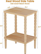 Solid Wood Side Table, Small Retro End Table, Narrow Couch Side Table with Storage Shelf, Skinny Bedside Table Nightstand for Small Space, Bedroom, Living Room, Farmhouse, No-Tool Assembly.