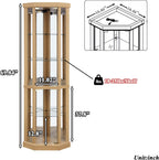 69" H Lighted Corner Display Cabinet, Curio Corner Glass Cabinet w/Adjustable Shelves & Glass Door, 5-Tier Wooden Storage Display Case w/Mirrored Back Pane for Living Room(Light Oak)