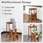 Giantex 3 Tier Folding Step Ladder, Multifunction 3-in-1 Wood Step Stool, Display Ladder and Storage Shelf for Library, Home Kitchen, Household Work, Coffee