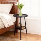 ShellKingdom Small Round Side Table, 2 Tier Metal End Table for Indoor Outdoor Bedroom Living Room Home Office Nightstand (Black)