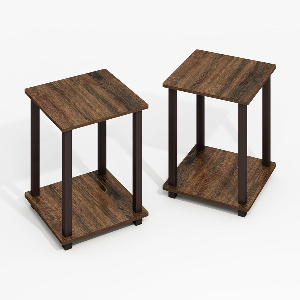 Furinno Simplistic Side Table Set of 2, End Table, Night Stand, Nightstand, Bedside Table, for Living Room, Bedroom, Black Walnut