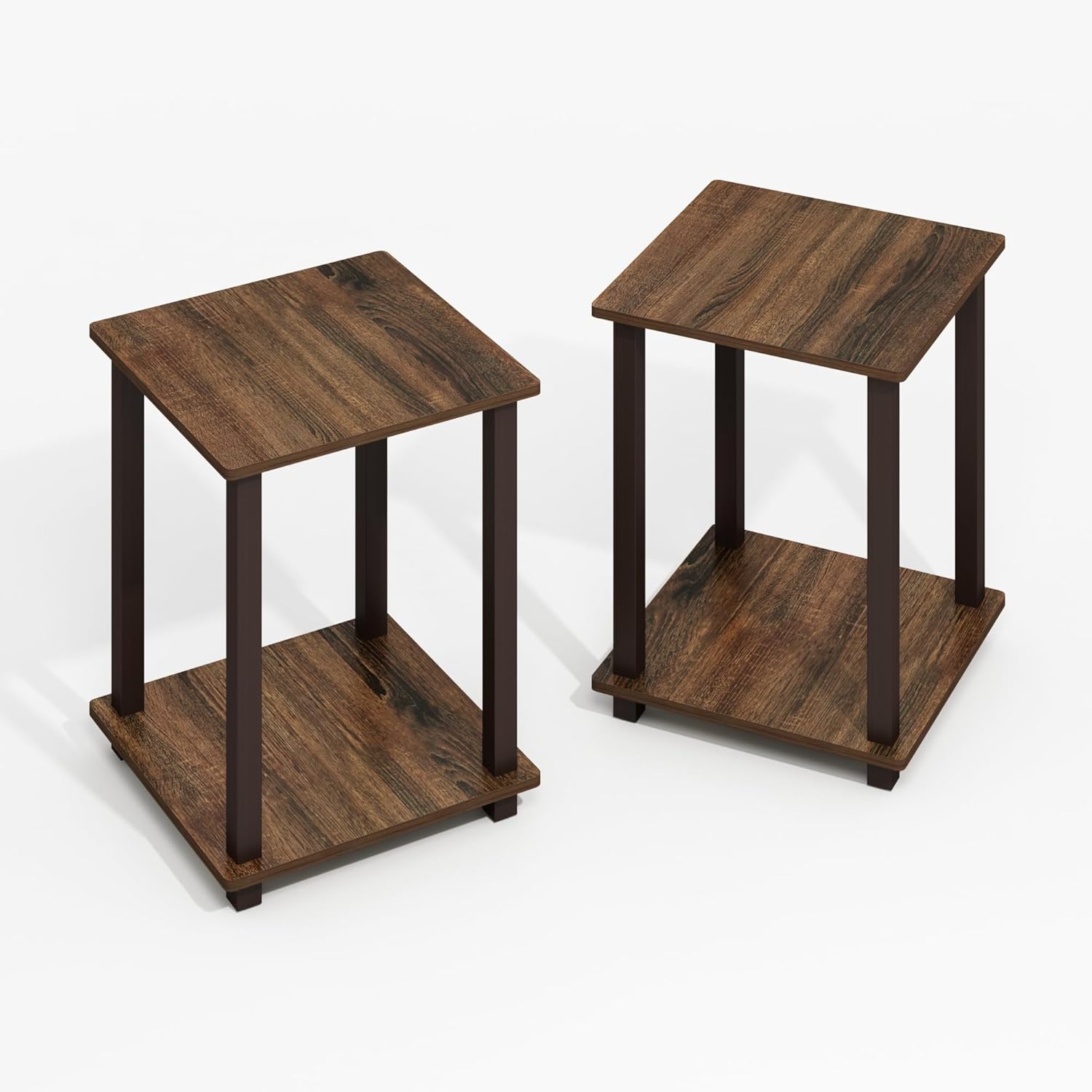 Furinno Simplistic Side Table Set of 2, End Table, Night Stand, Nightstand, Bedside Table, for Living Room, Bedroom, Black Walnut
