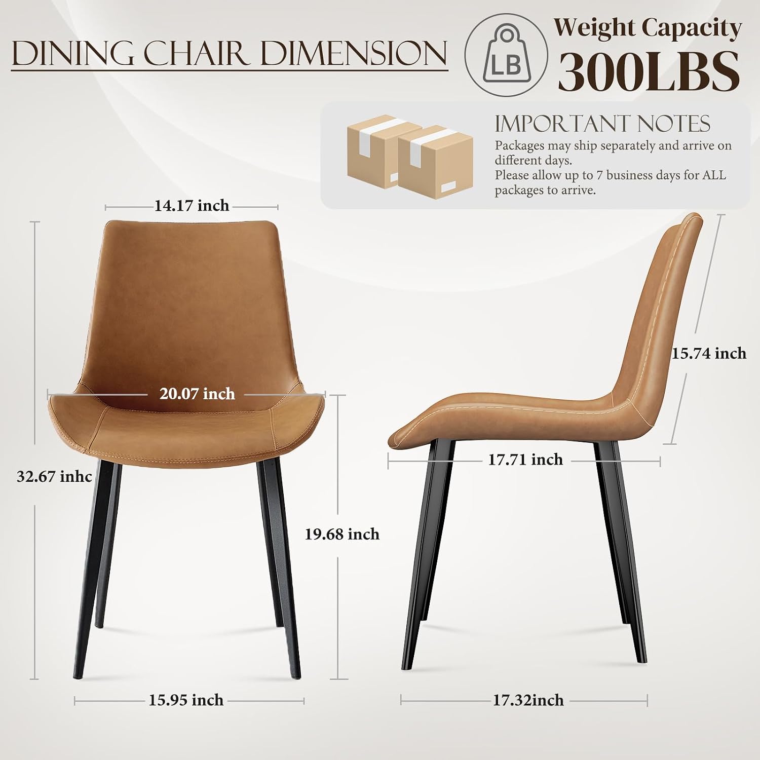PU Leather Dining Chairs Set of 8, Modern Upholstered Dinner Chairs with Sturdy Metal Legs and Comfort Backrest for Home Kitchen, Living Room, Accent Side Chairs (Rustic Brown)
