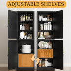 Metal Locker Cabinet with Doors and Shleves, 67" H Tall Narrow Storage Cabinet with Lock, Pantry Storage Cabinet for Living Room, Pantry, Bathroom (2Doors-Lock, Black)